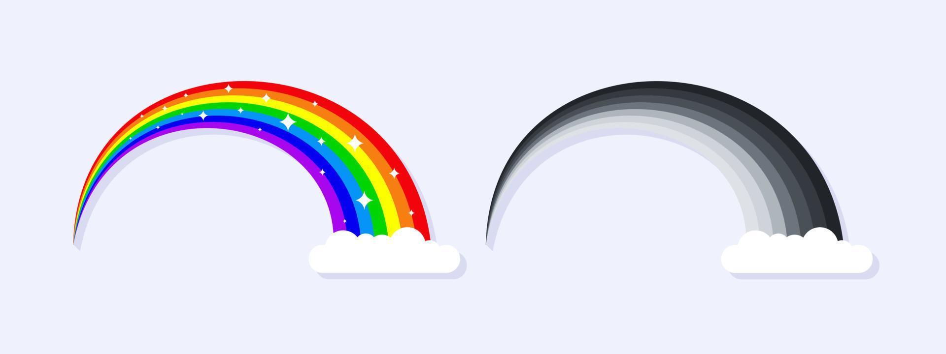 Cute rainbow. Rainbow sign. Colorful and black rainbow. Multicoloured rainbow stripes. Vector illustration