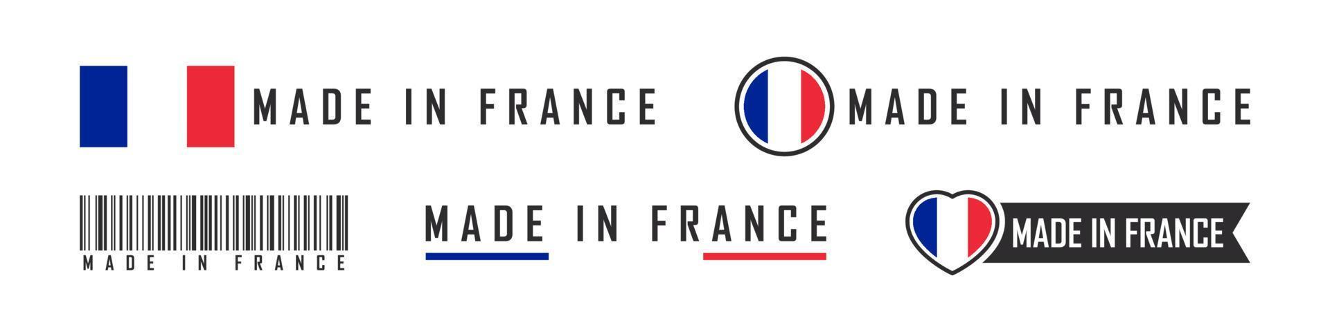 hecho en logotipo o etiquetas de Francia. emblemas de productos de Francia. ilustración vectorial vector