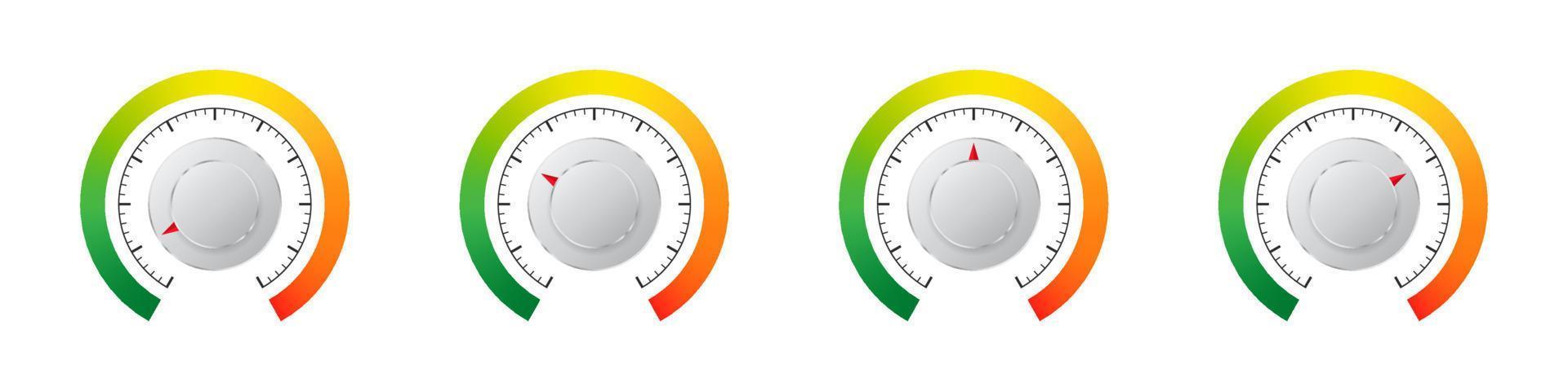 Level knobs. Adjustment dial. Knob round dial. Max level button and power regulator. Vector illustration