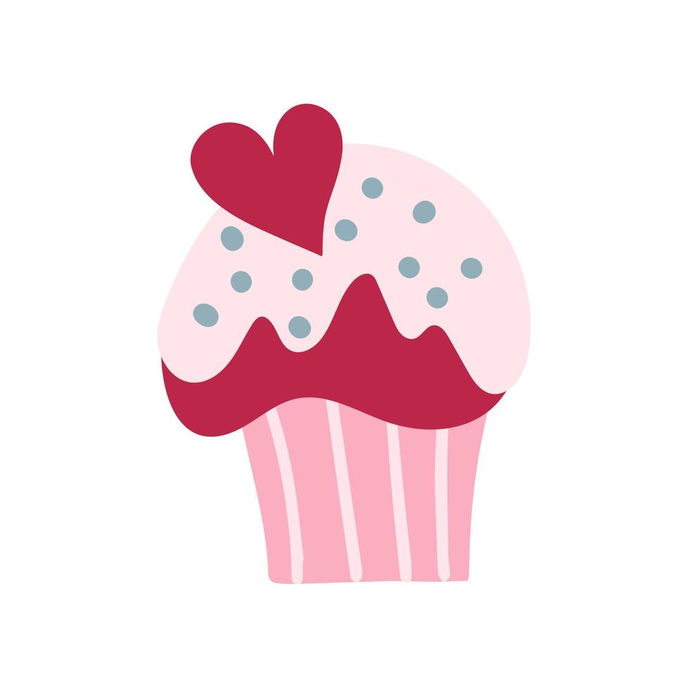 Colorful cupcake decorated with heart. Cute vector illustration for romantic party.