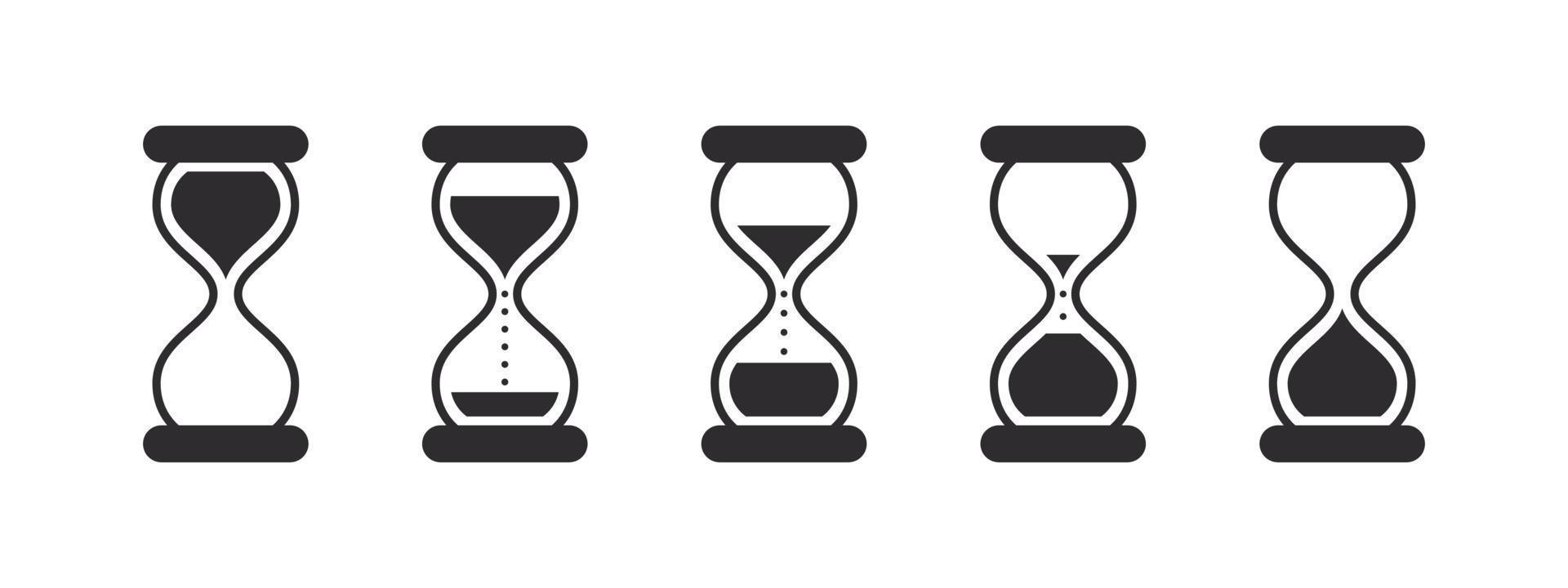 conjunto de iconos de reloj de arena. símbolo de tiempo logotipos de reloj de arena. señal de reloj o temporizador. iconos negros aislados. Imágenes de vectores