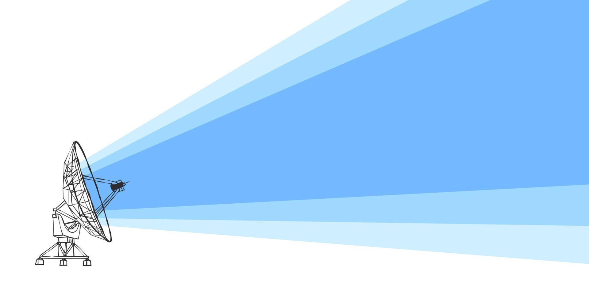 Light from a satellite dish. Satellite dish drawn by hand with a beam of light. Vector illustration