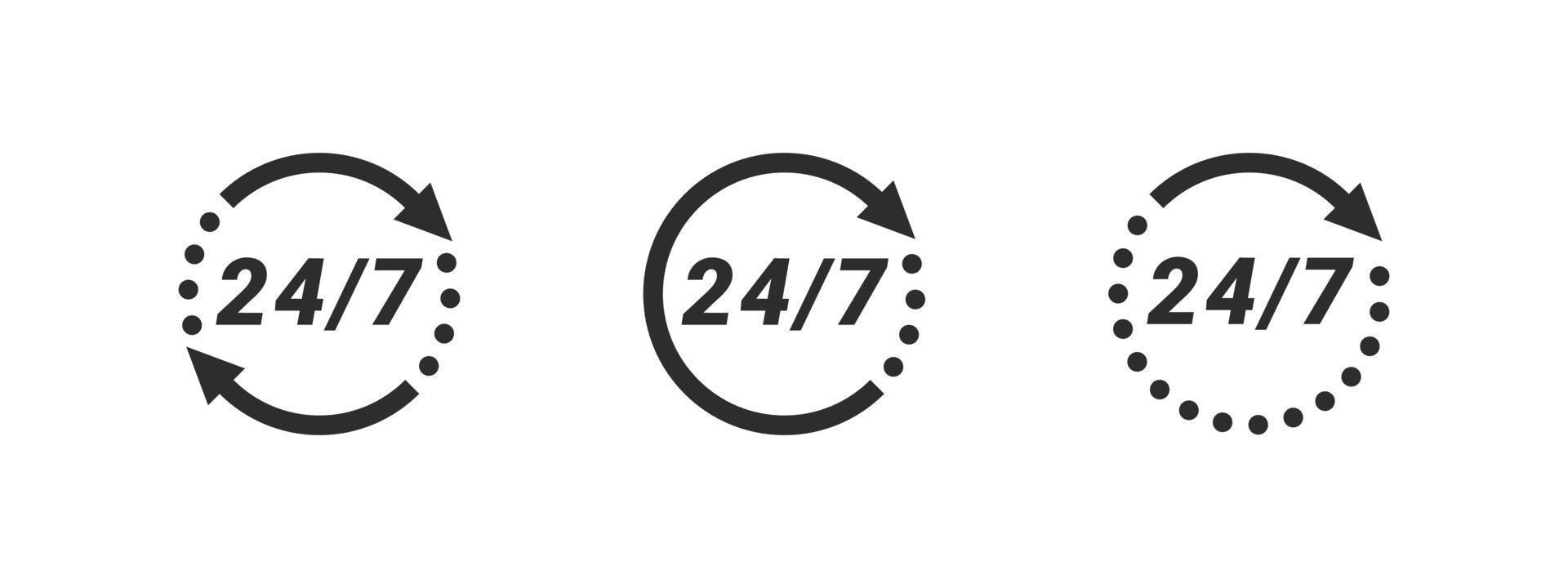 24 hour service icons. 24 hours 7 days in week support icons. Vector images