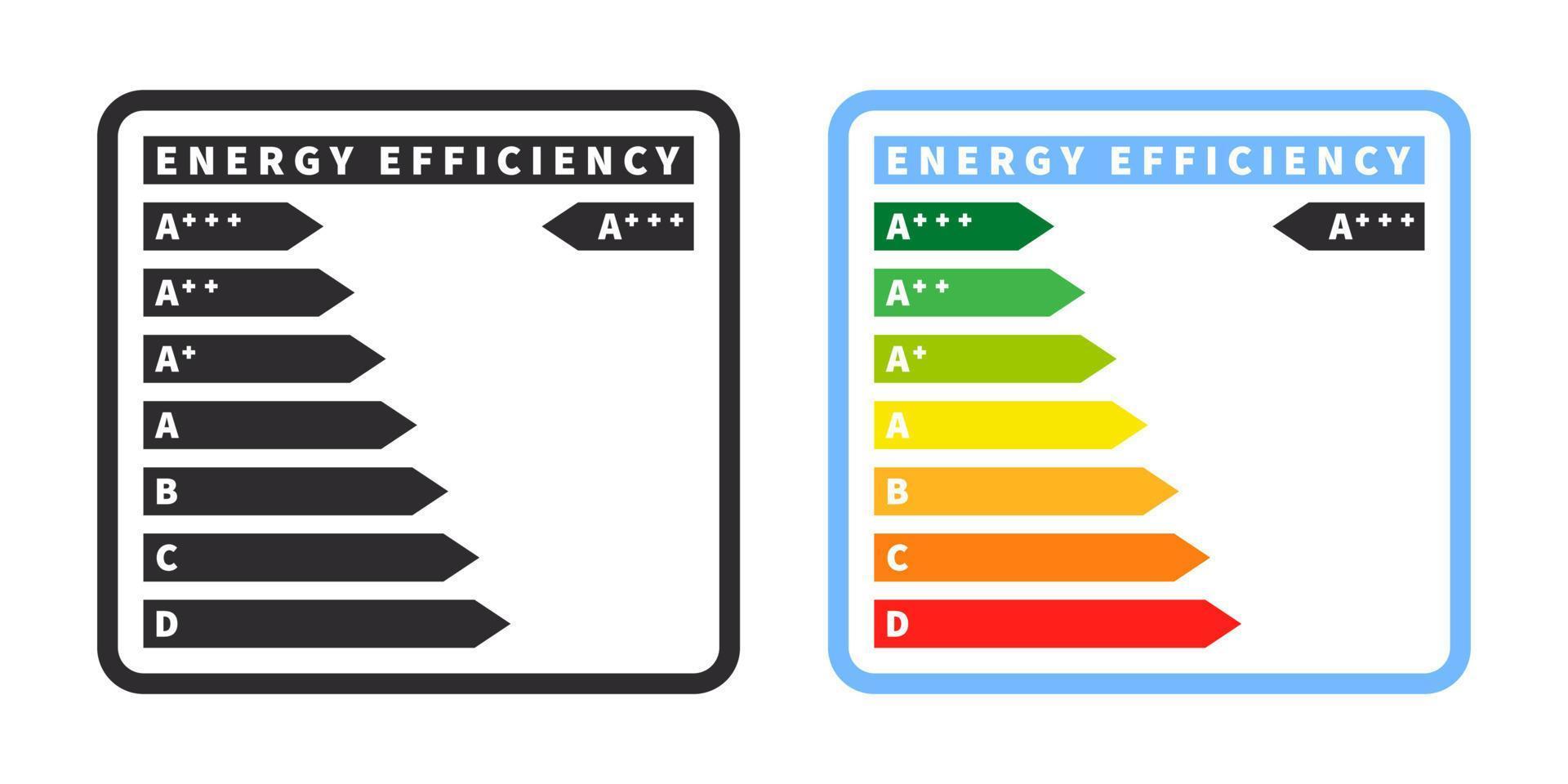 Energy efficiency icons. Energy efficiency and rating chart. Vector illustration