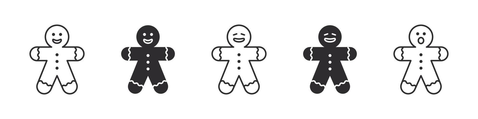 Gingerbread man icons. Cookie man signs. Collection of Christmas icons on white background. Vector illustration