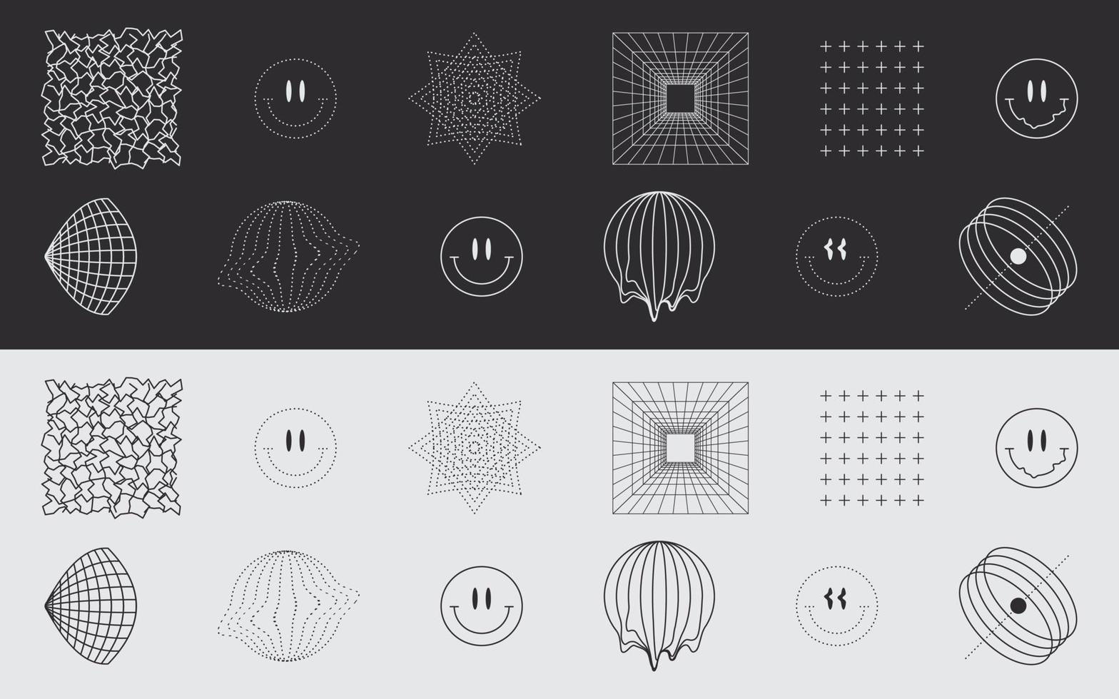 Retro futuristic elements for design. Modern emoticons. Abstract shapes. Geometric shapes. Vector illustration