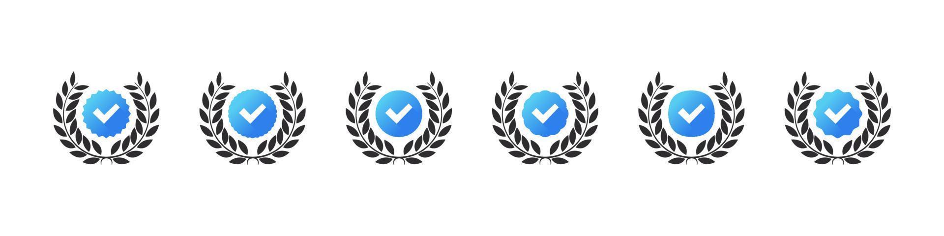 Verification check mark with wreath. Verification checkbox icons. Vector illustration