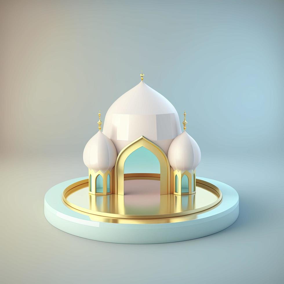 Islamic ramadan podium background of futuristic and modern 3d realistic mosque with scene and stage for product display photo