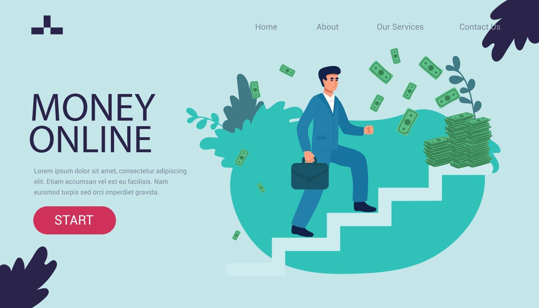 landing page Hope to success in business, accomplishment or reaching business goal reward motivation concept smart confident businessman climb up stair to top to reaching to grab precious star reward vector