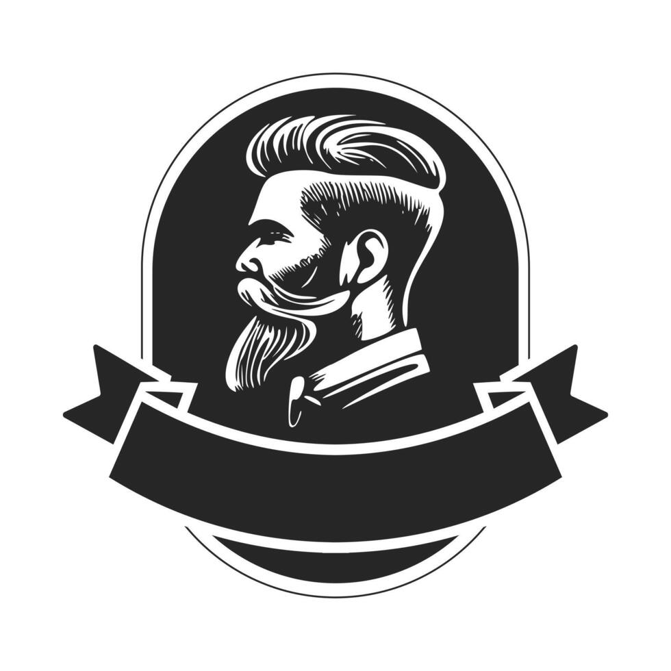 logotipo que representa a un hombre elegante con barba. puede convertirse en un elemento de diseño simple pero poderoso para una barbería o salón. vector