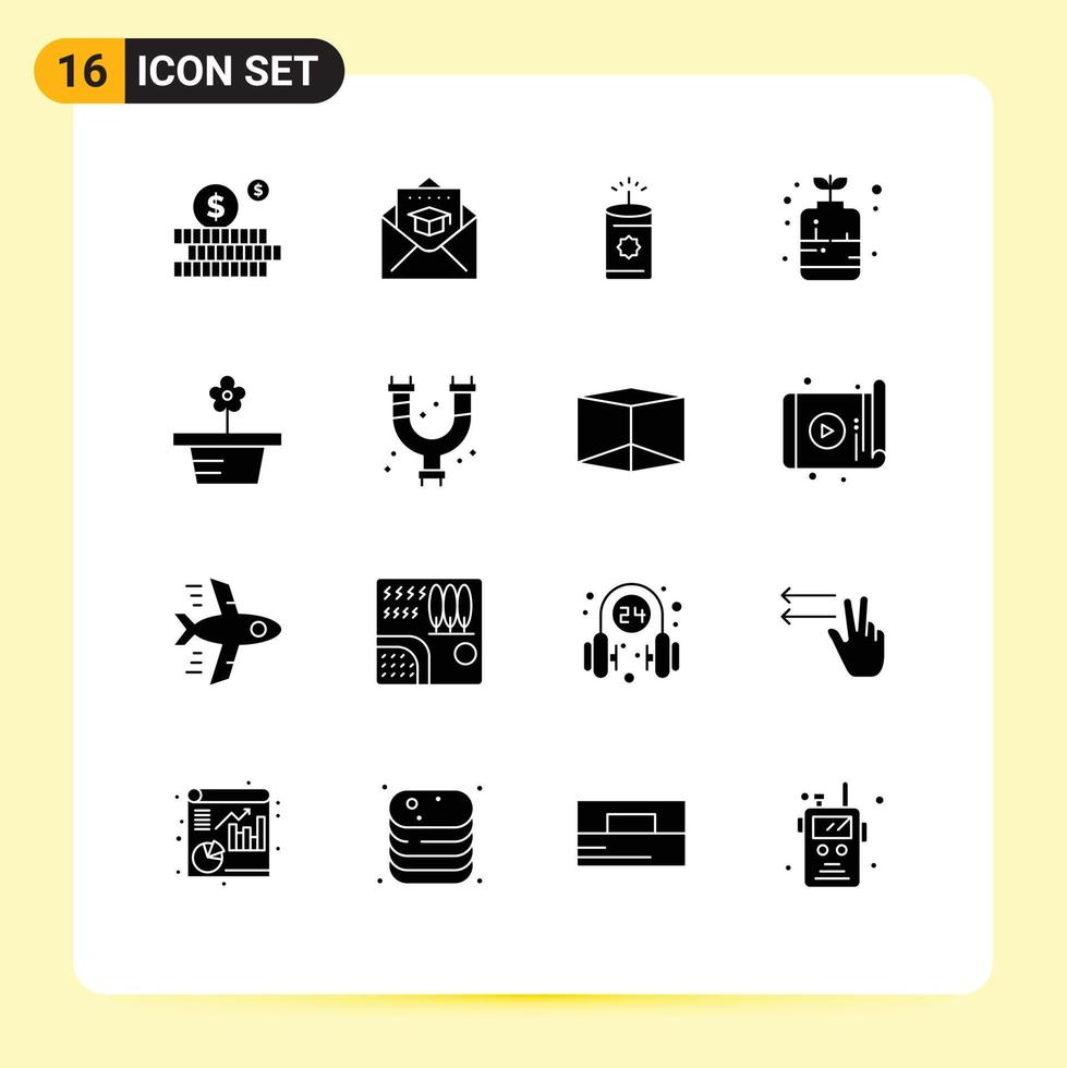 Pictogram Set of 16 Simple Solid Glyphs of present nature china flower plant Editable Vector Design Elements