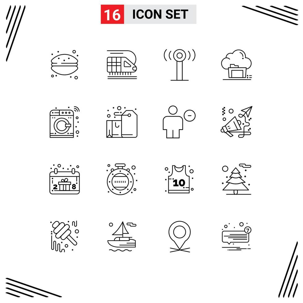 Modern Set of 16 Outlines and symbols such as smart control signal share cloud Editable Vector Design Elements