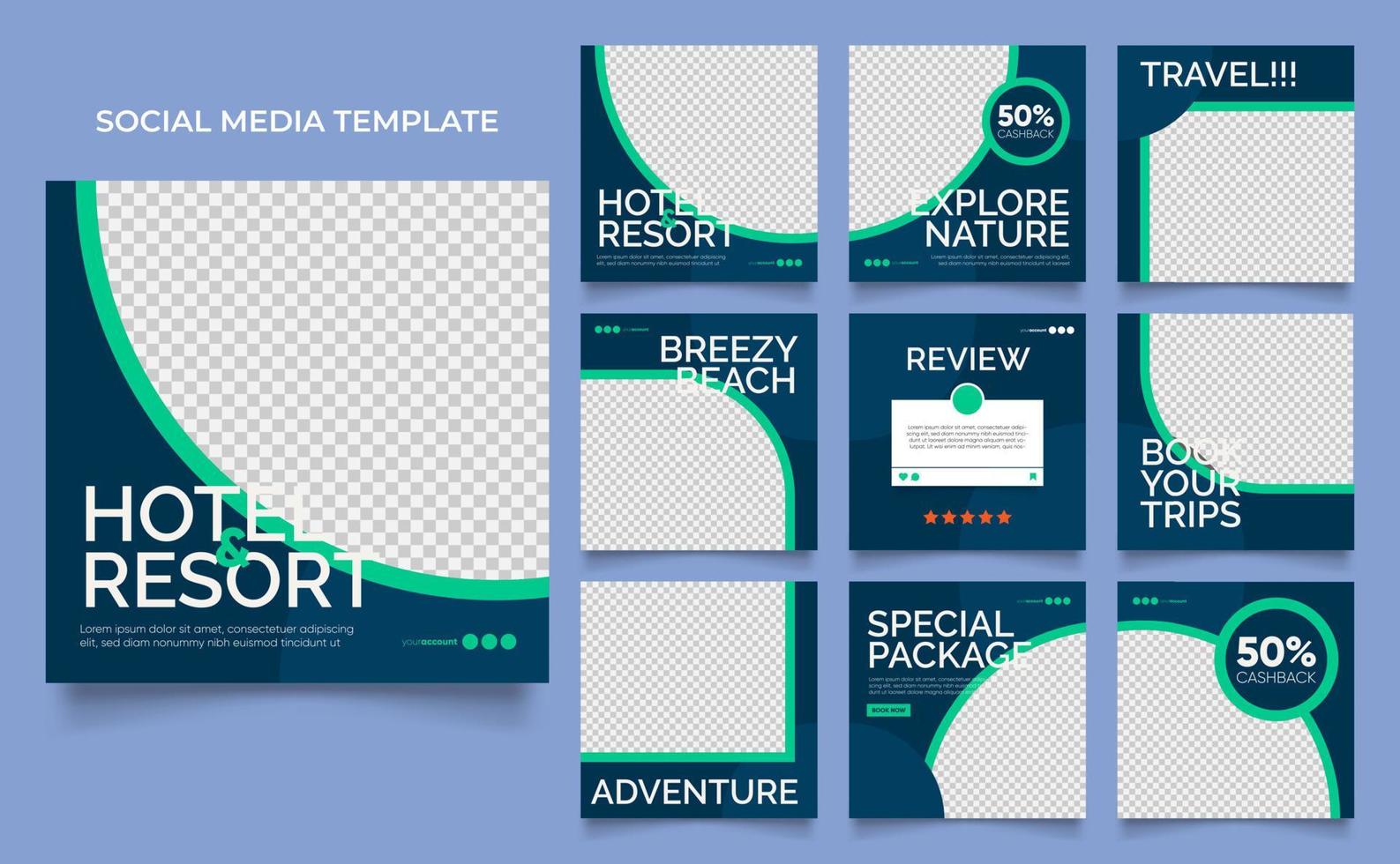 social media template banner travel and vacation service promotion vector