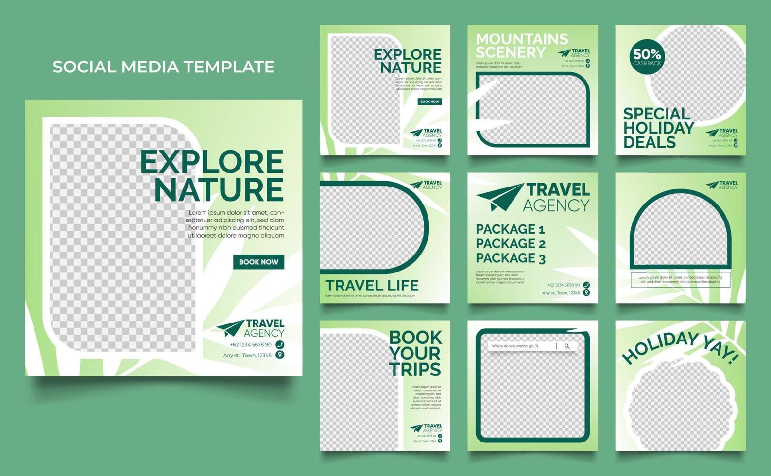social media template banner travel and vacation service promotion vector