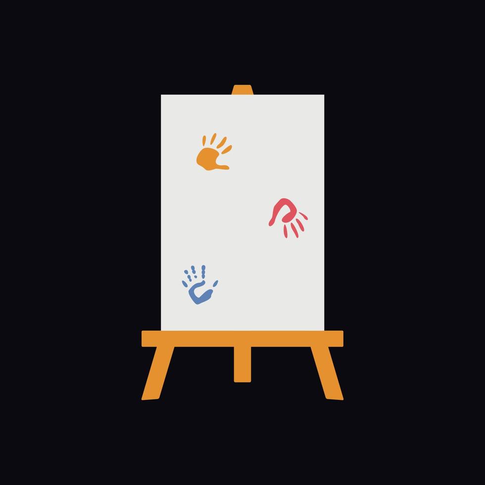 Flat vector painting tools in childish style. Hand drawn art supplies, easel with canvas