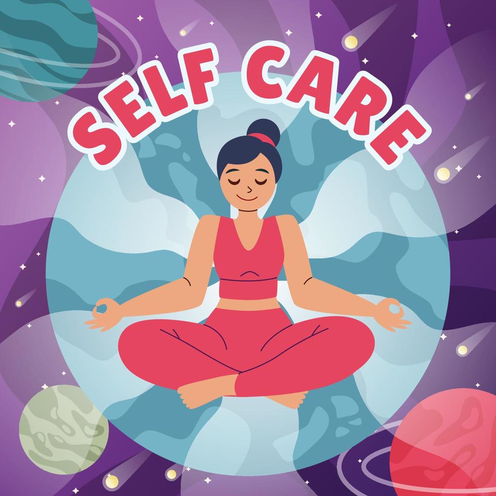 Woman Meditating and Taking Care of Herself vector