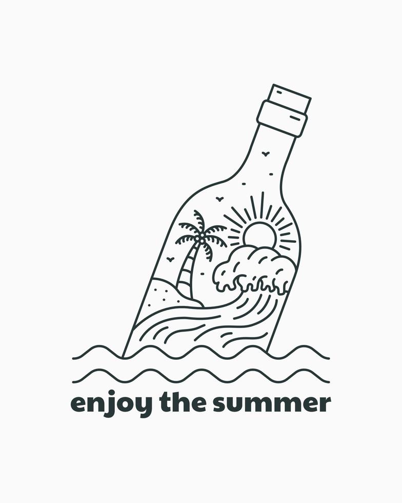 Enjoy the summer mono line art for design t-shirt, badge, sticker, etc vector