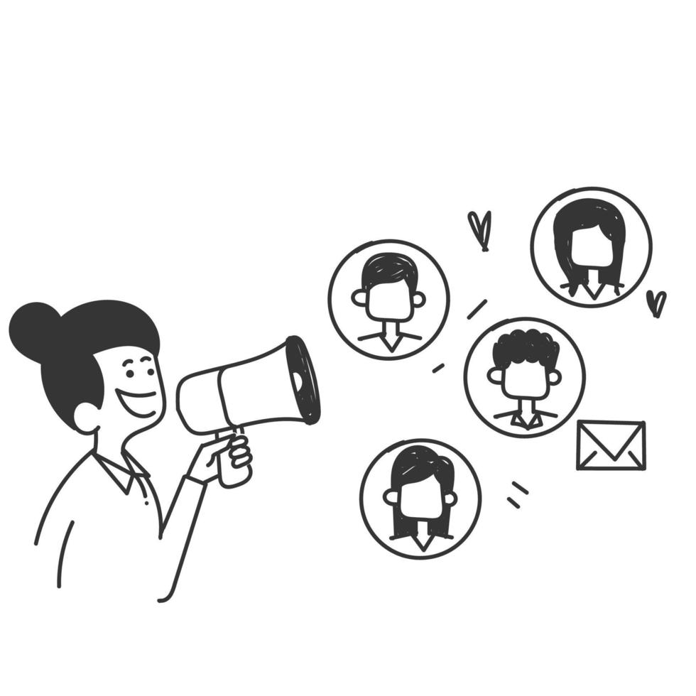 hand drawn doodle megaphone communicate with target audience illustration vector