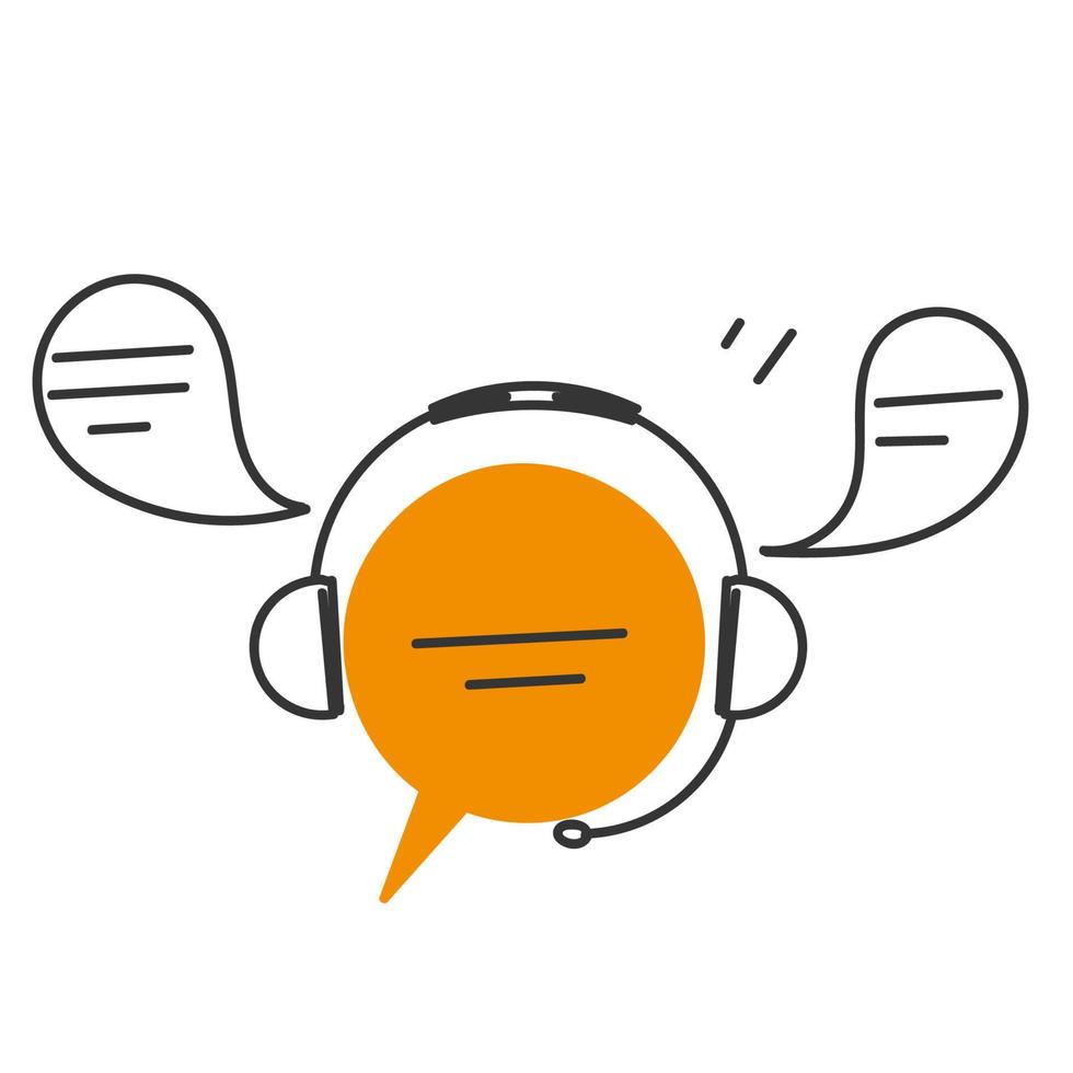 hand drawn doodle Call center and online customer support illustration vector