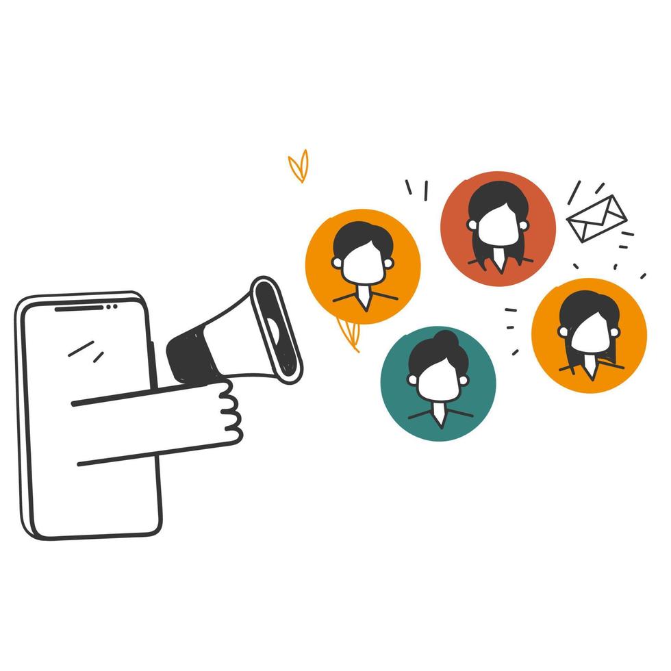hand drawn doodle megaphone communicate with target audience illustration vector