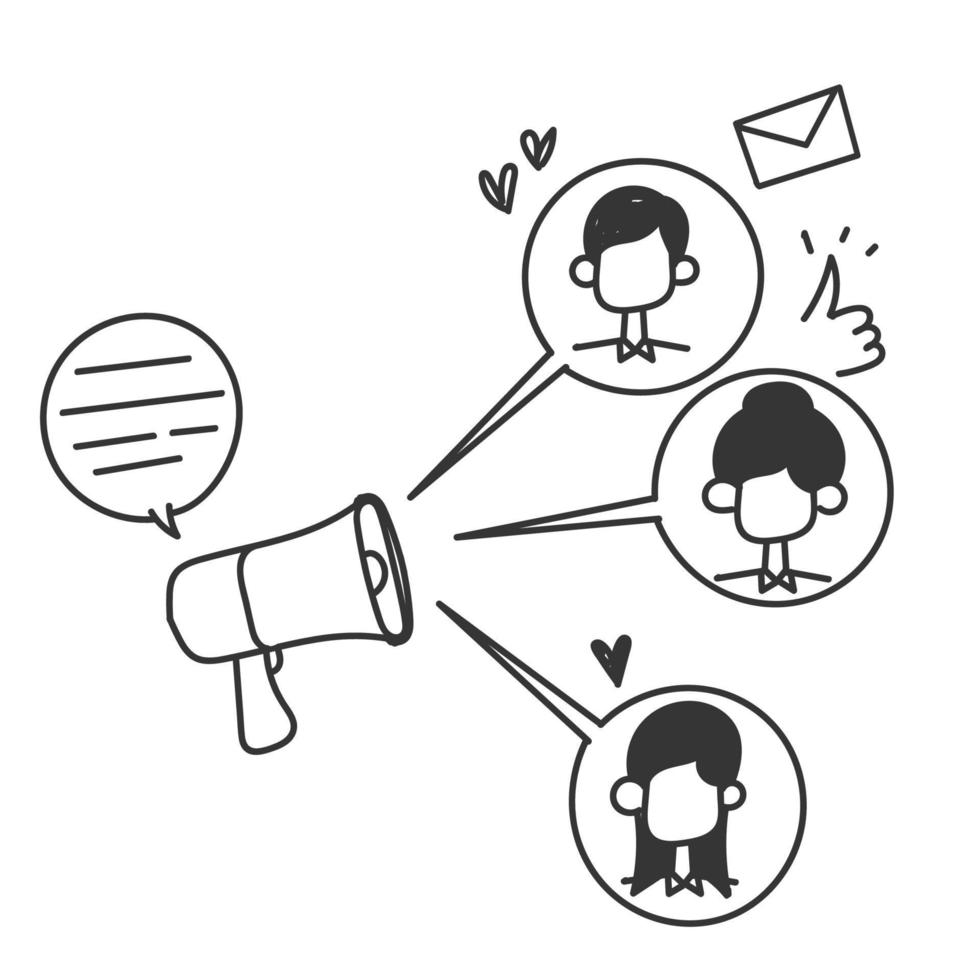 hand drawn doodle megaphone communicate with target audience illustration vector