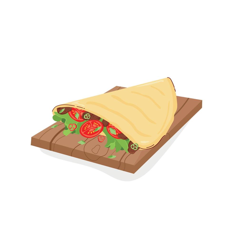 Traditional Mexican quesadilla in flat style on a white background. Healthy eating concept in the restaurant, menu. Vector