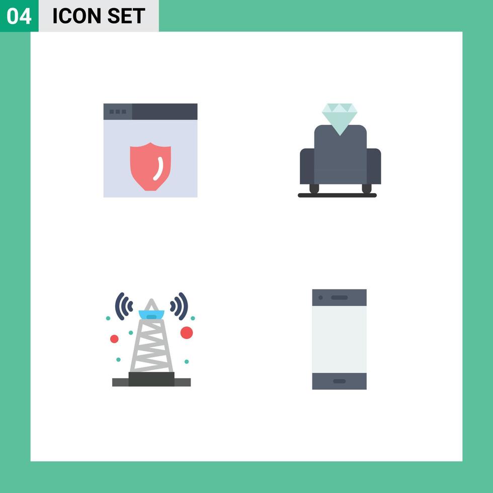 Set of 4 Commercial Flat Icons pack for web server satellite cinema signal contact Editable Vector Design Elements
