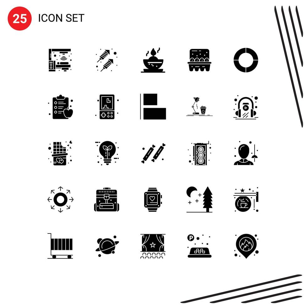 25 Universal Solid Glyphs Set for Web and Mobile Applications apple diagram candle chart eggs Editable Vector Design Elements