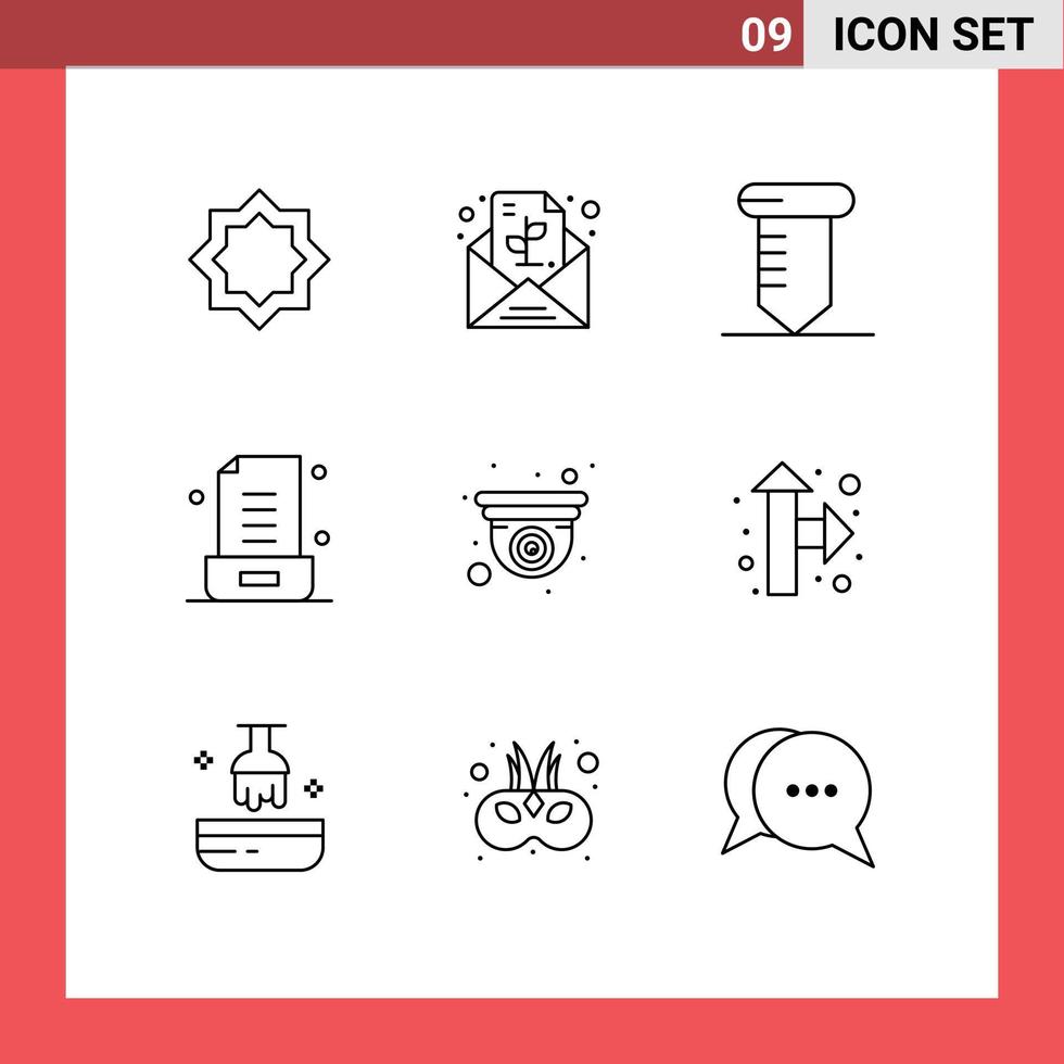 paquete de iconos de vector de stock de 9 signos y símbolos de línea para elementos de diseño de vector editables de correo electrónico de nota de planta de oficina de cámara