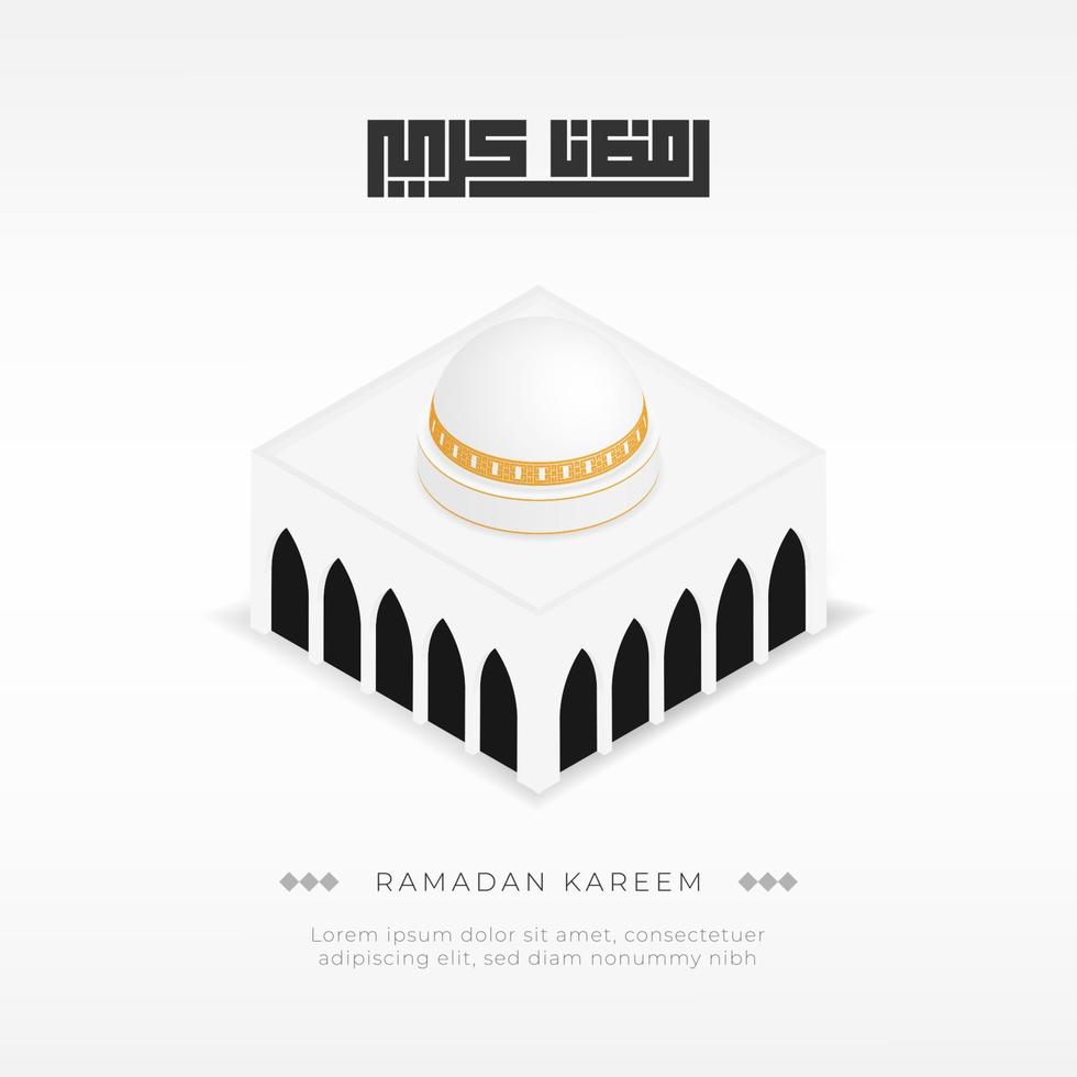 Minimal ramadan greeting illustration with isometric mosque vector