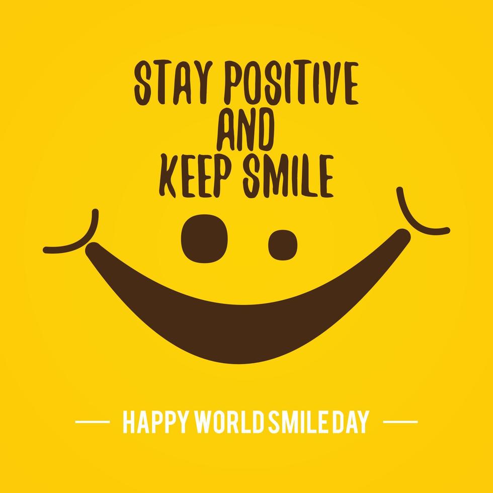 diseño de cotización vector del día mundial de la sonrisa en el fondo amarillo