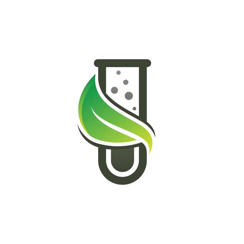 Green laboratory logo design with glass tube vector