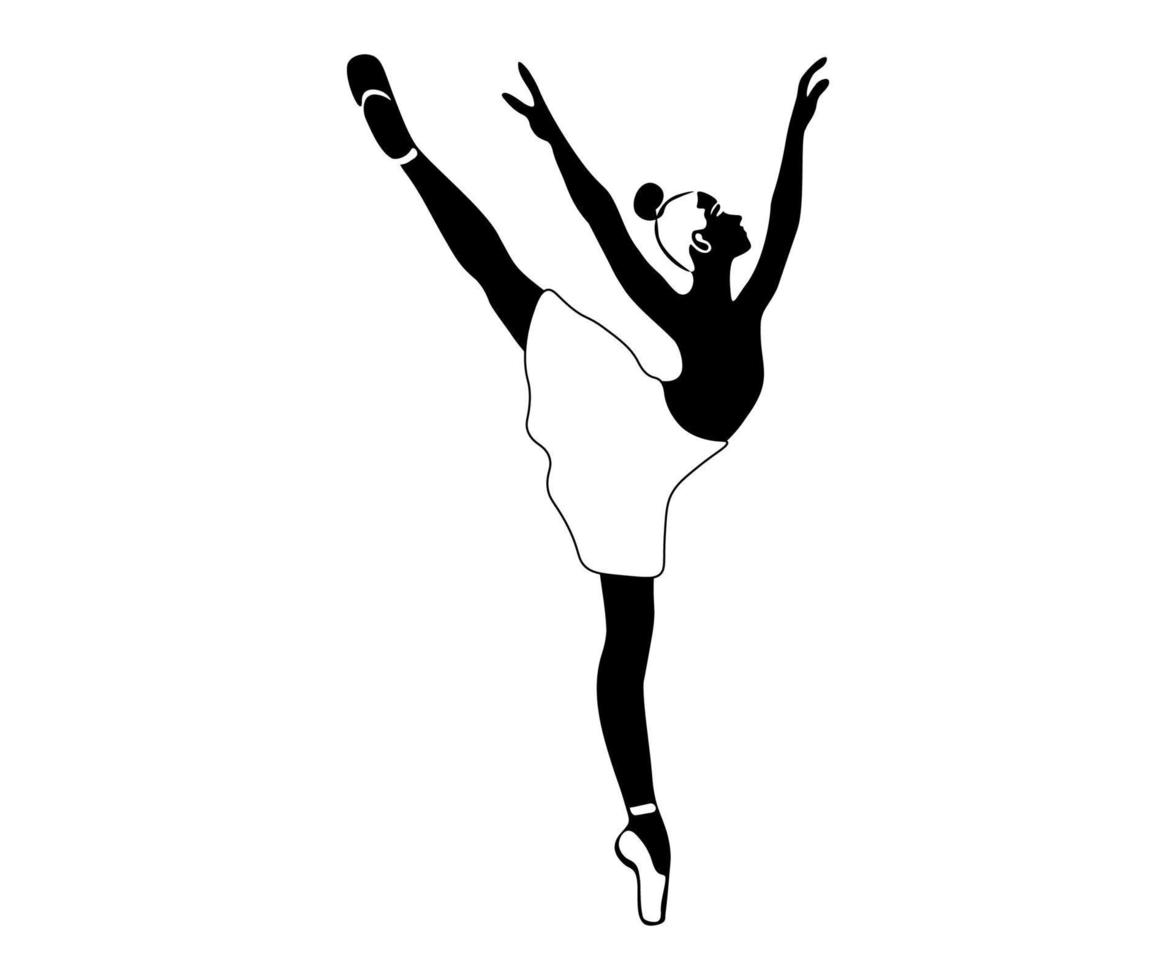 black and white logo of a ballerina, a dancer standing on one leg vector