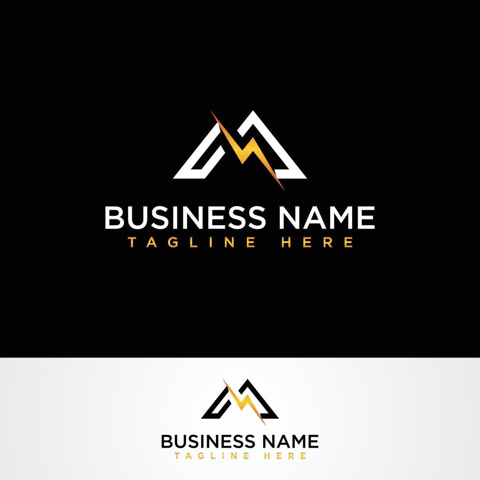 M Letter logo design with lighting thunder bolt vector