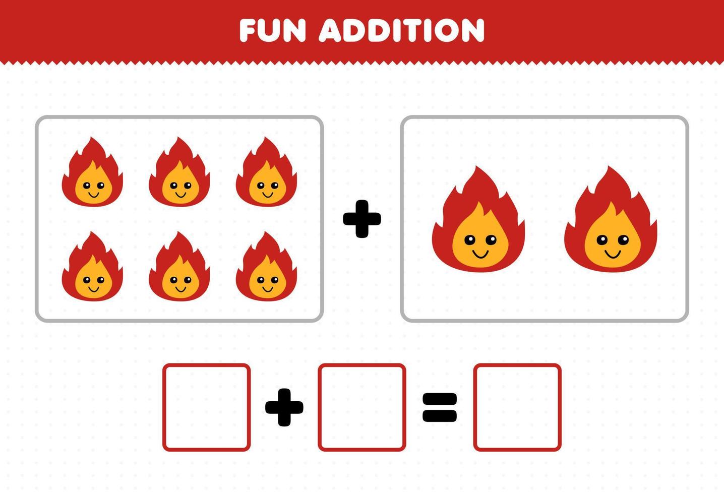 Education game for children fun addition by counting cute cartoon fire pictures printable nature worksheet vector