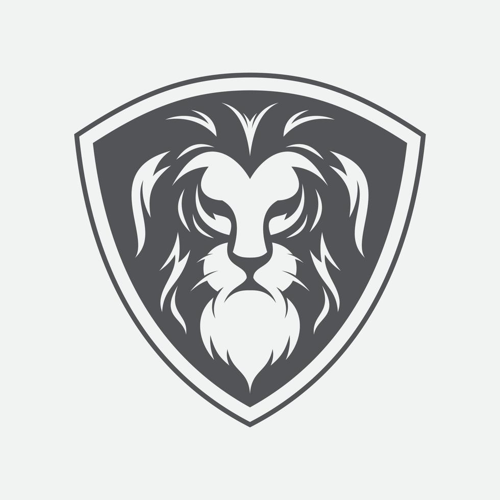 Lion head logo design vector template with shield