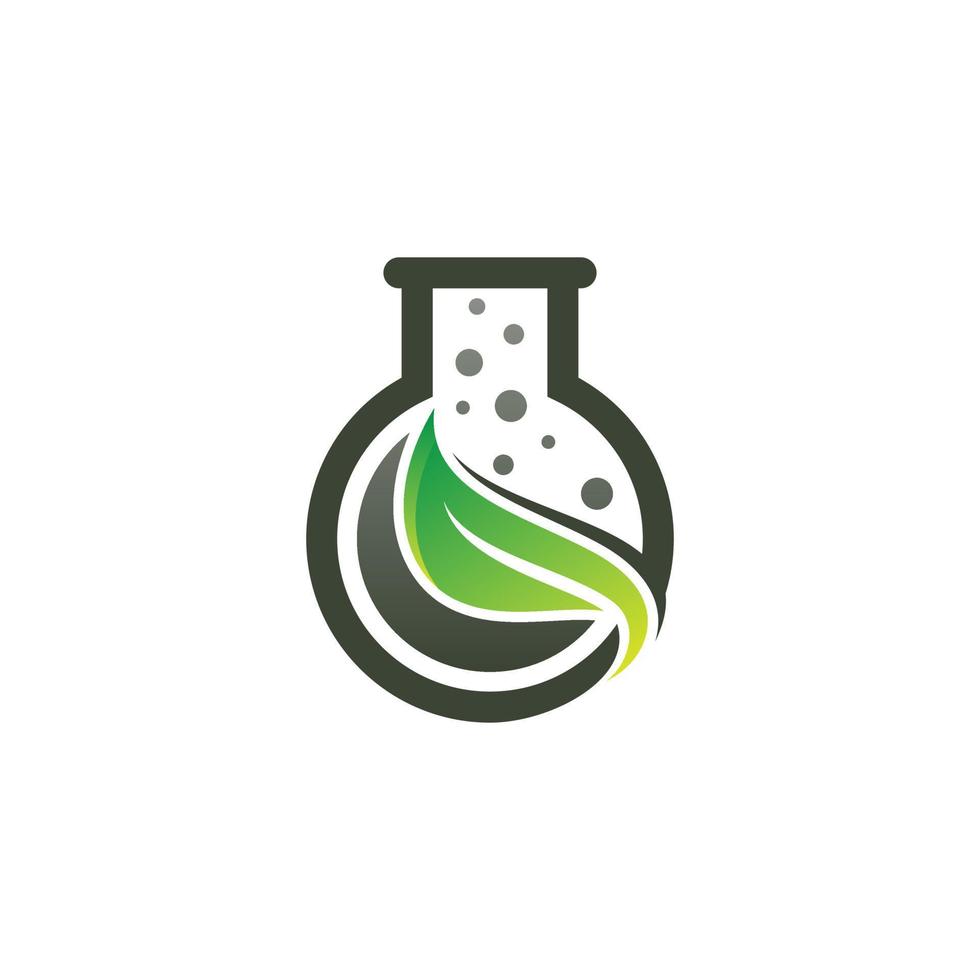 Green laboratory logo design with glass labs and leaf vector