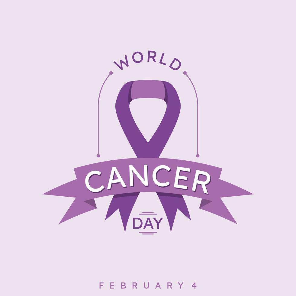 Violet decorative emblem ribbon World Cancer Day vector