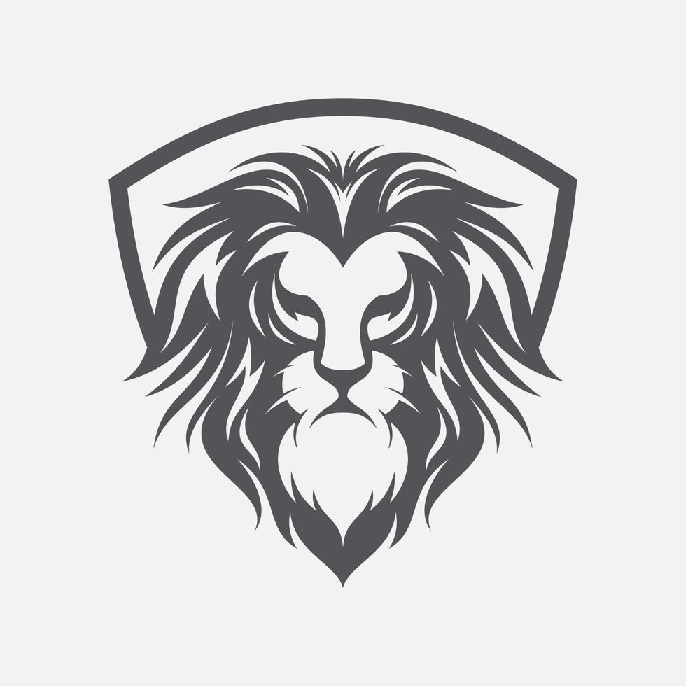 Silhouette Lion head logo design vector with shield