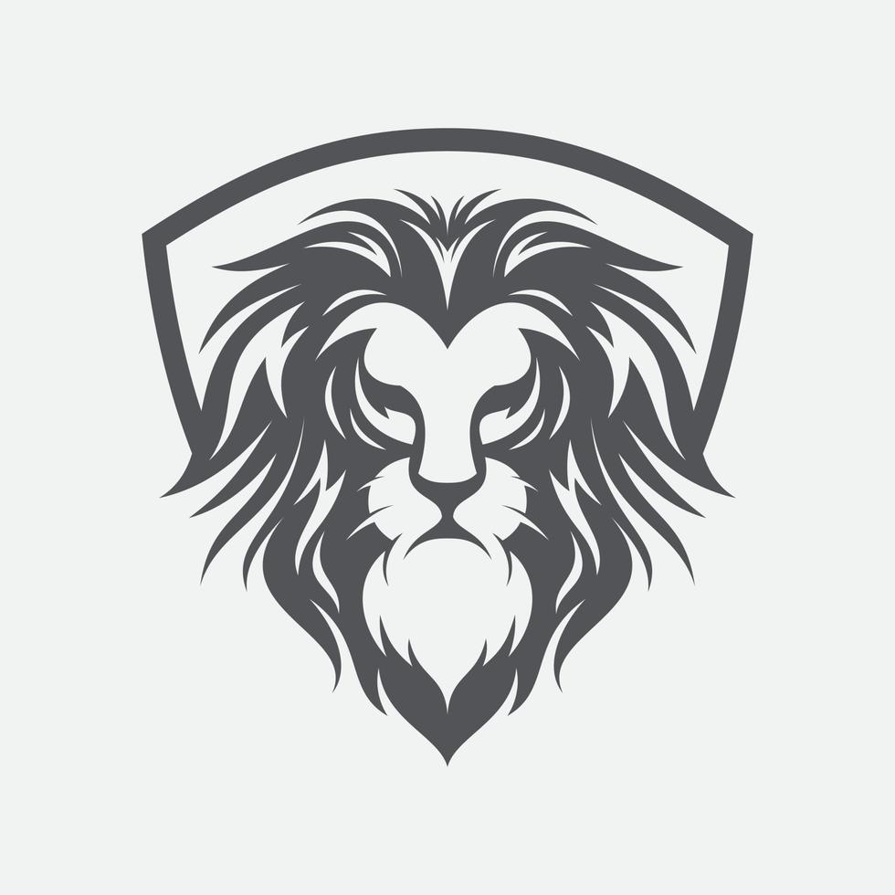 Silhouette Lion head logo design vector with shield