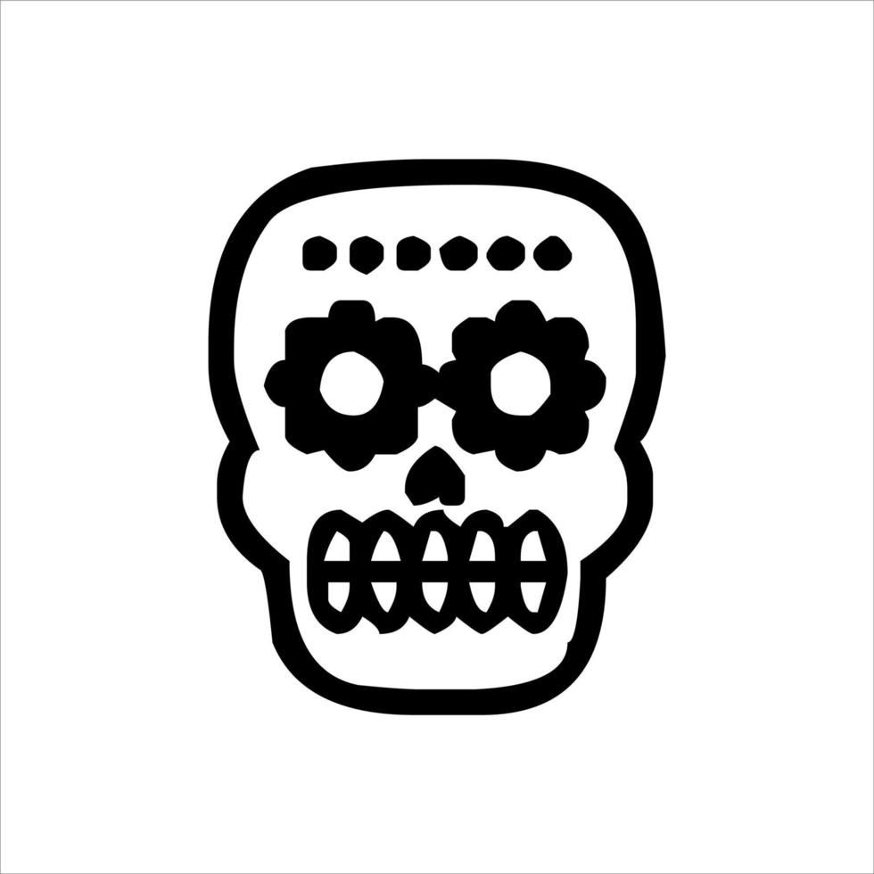 Mexican Skull Vector with Pattern. old school tattoo style Skull tattoo design sketch. Black and white illustration. mexican skull illustration