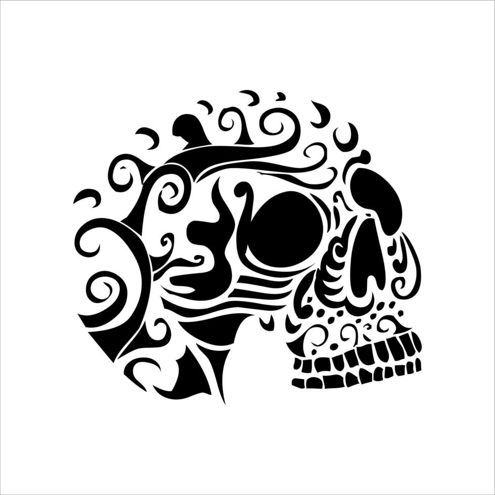 vector de cráneo mexicano con patrón. bosquejo del diseño del tatuaje del cráneo del estilo del tatuaje de la vieja escuela. ilustración en blanco y negro. ilustración de calavera mexicana