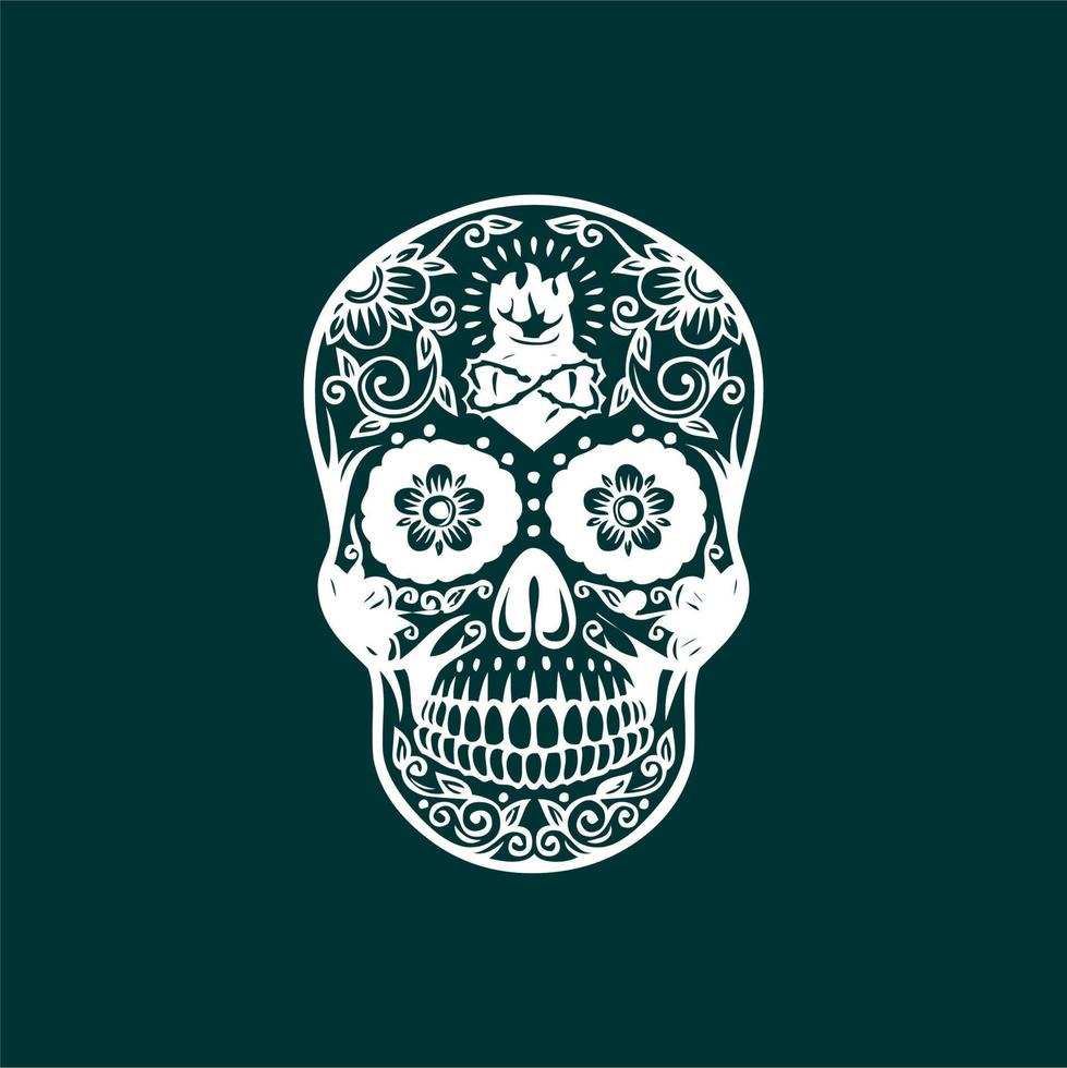 Mexican Skull Vector with Pattern. old school tattoo style Skull tattoo design sketch. Black and white illustration. mexican skull illustration