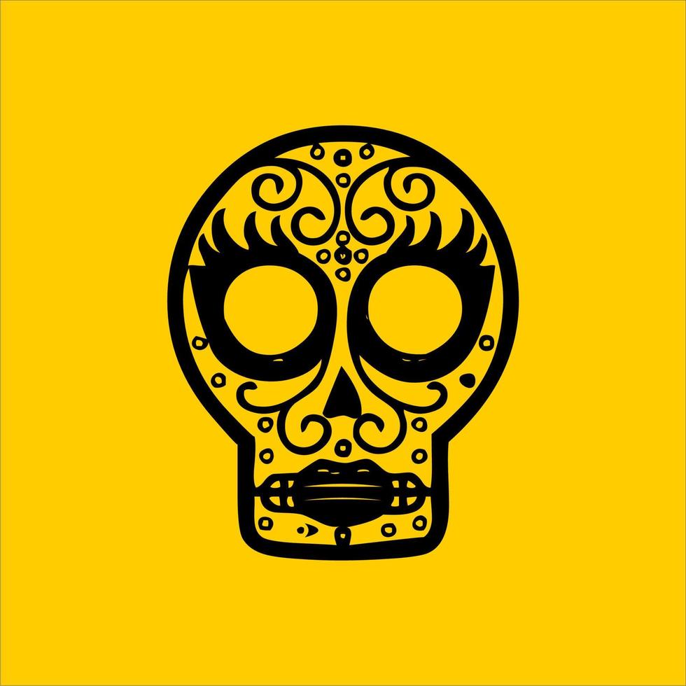 Mexican Skull Vector with Pattern. old school tattoo style Skull tattoo design sketch. Black and white illustration. mexican skull illustration