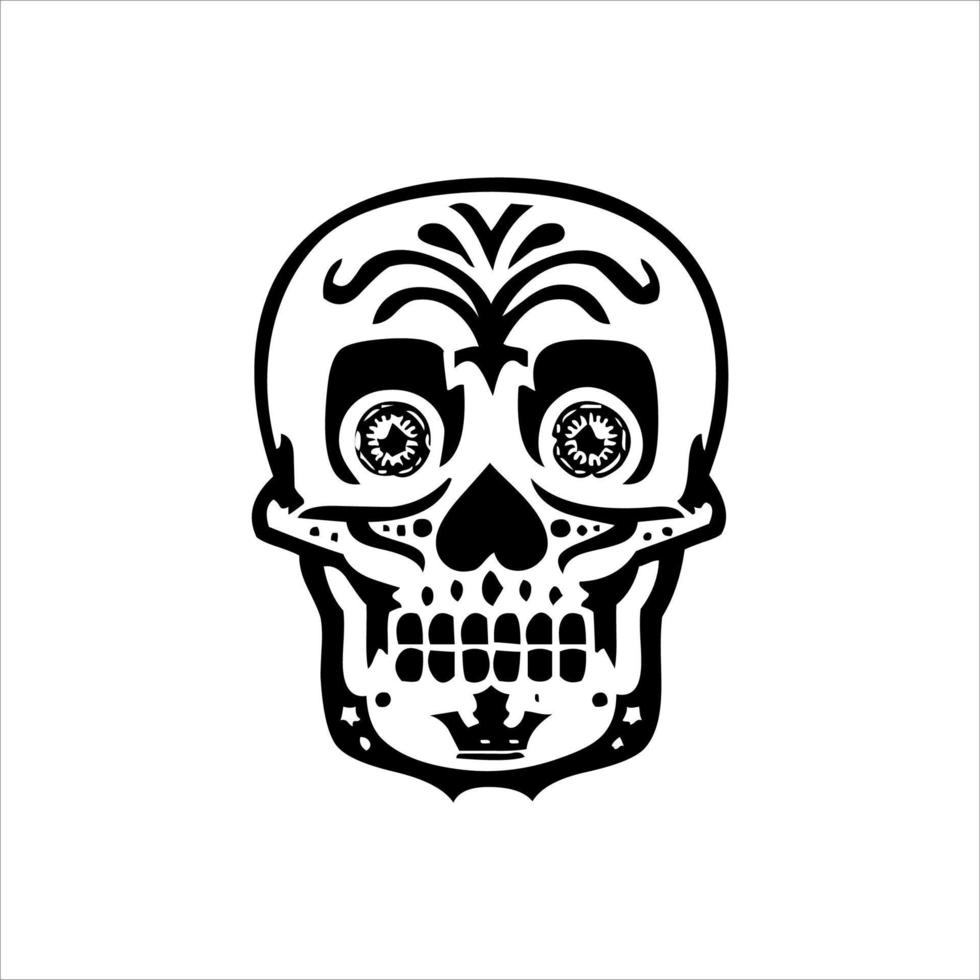 Mexican Skull Vector with Pattern. old school tattoo style Skull tattoo design sketch. Black and white illustration. mexican skull illustration