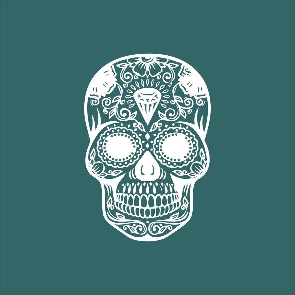 Mexican Skull Vector with Pattern. old school tattoo style Skull tattoo design sketch. Black and white illustration. mexican skull illustration