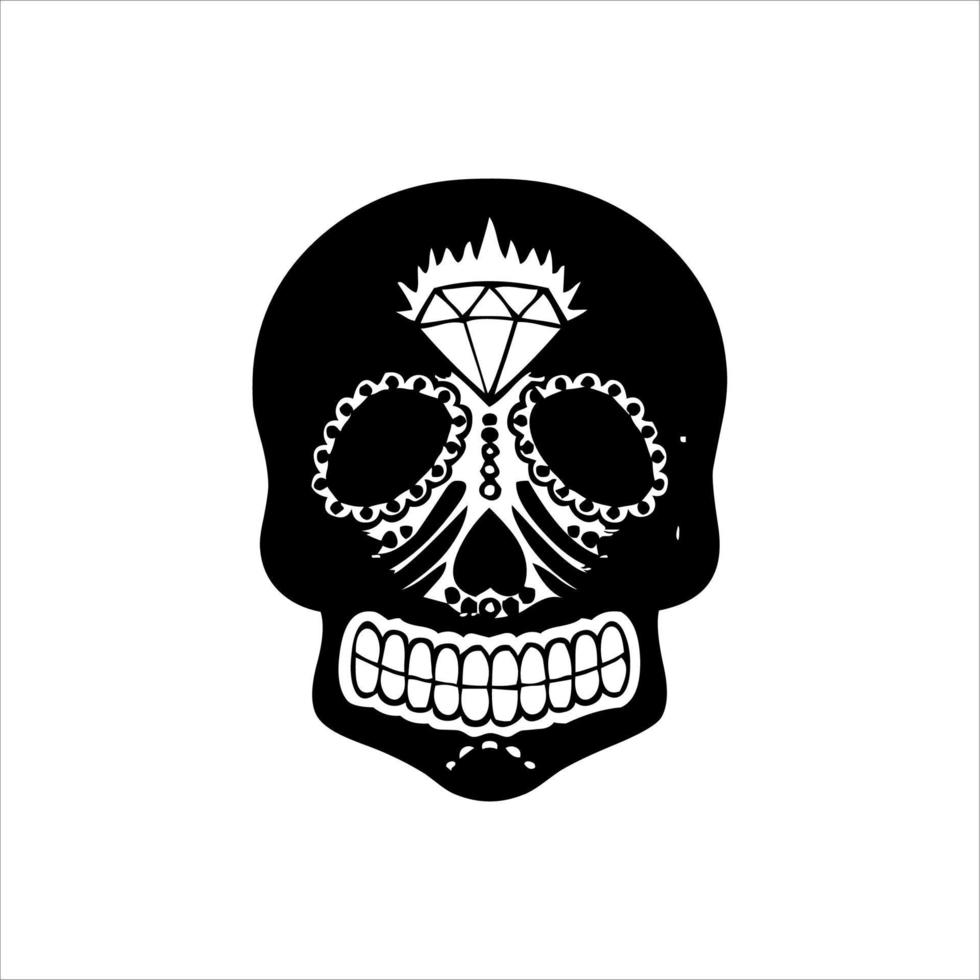 Mexican Skull Vector with Pattern. old school tattoo style Skull tattoo design sketch. Black and white illustration. mexican skull illustration