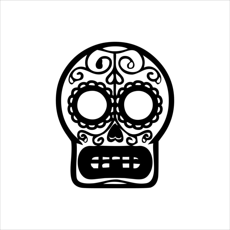 vector de cráneo mexicano con patrón. bosquejo del diseño del tatuaje del cráneo del estilo del tatuaje de la vieja escuela. ilustración en blanco y negro. ilustración de calavera mexicana