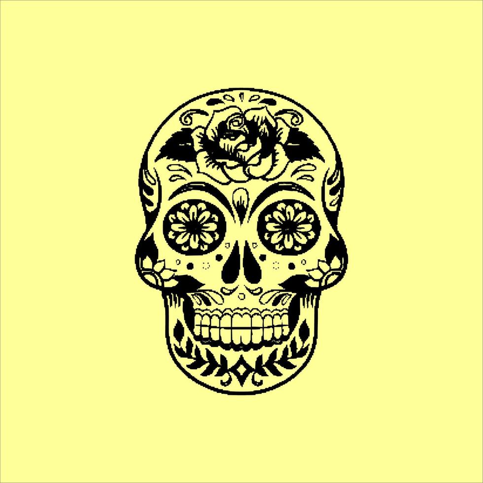 Mexican Skull Vector with Pattern. old school tattoo style Skull tattoo design sketch. Black and white illustration. mexican skull illustration