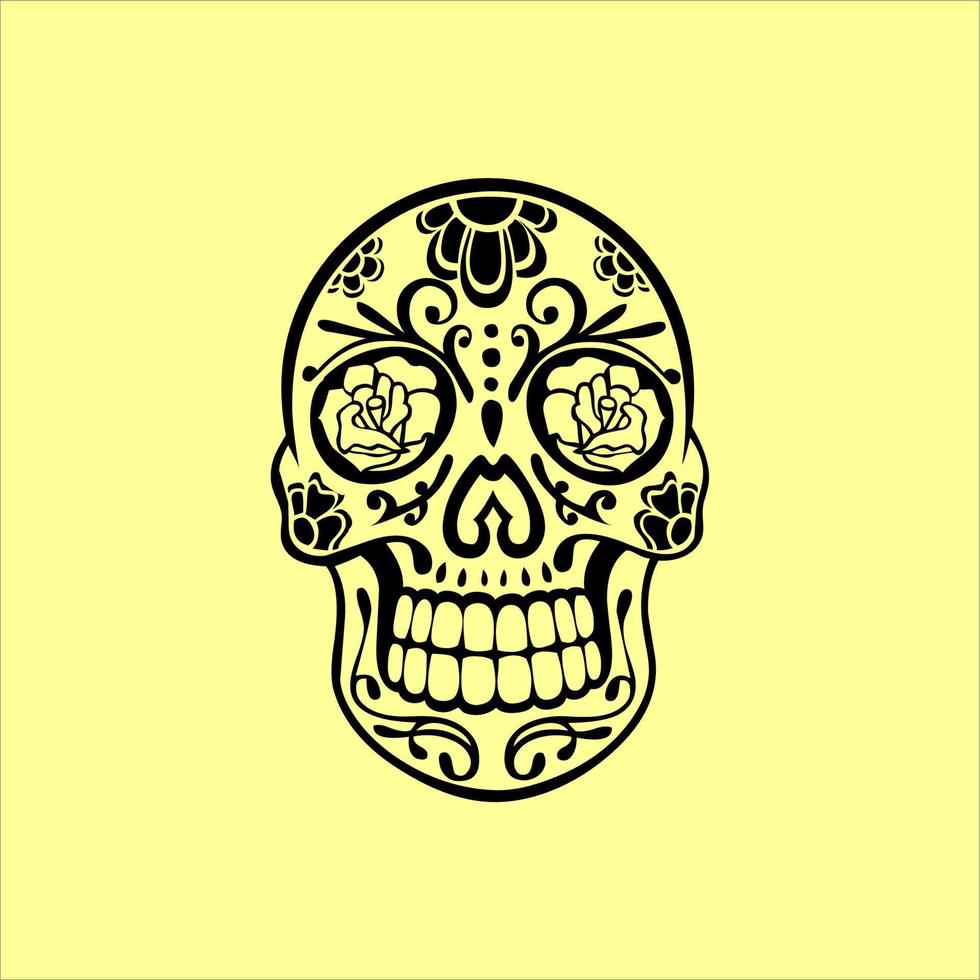 Mexican Skull Vector with Pattern. old school tattoo style Skull tattoo design sketch. Black and white illustration. mexican skull illustration